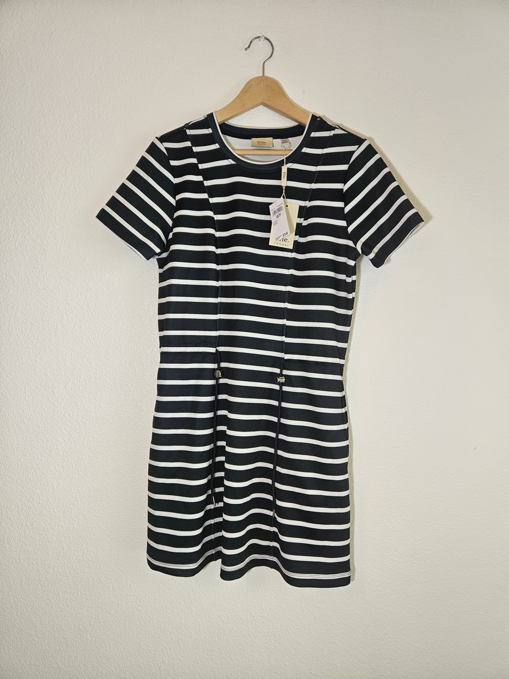 Elie Tahari Navy & White Striped Short Sleeve Mini Dress